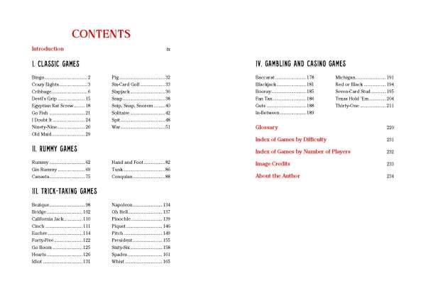 Table of Contents for Card Night